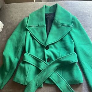 Zara Green Pea Coat with Wide Collar and Belt